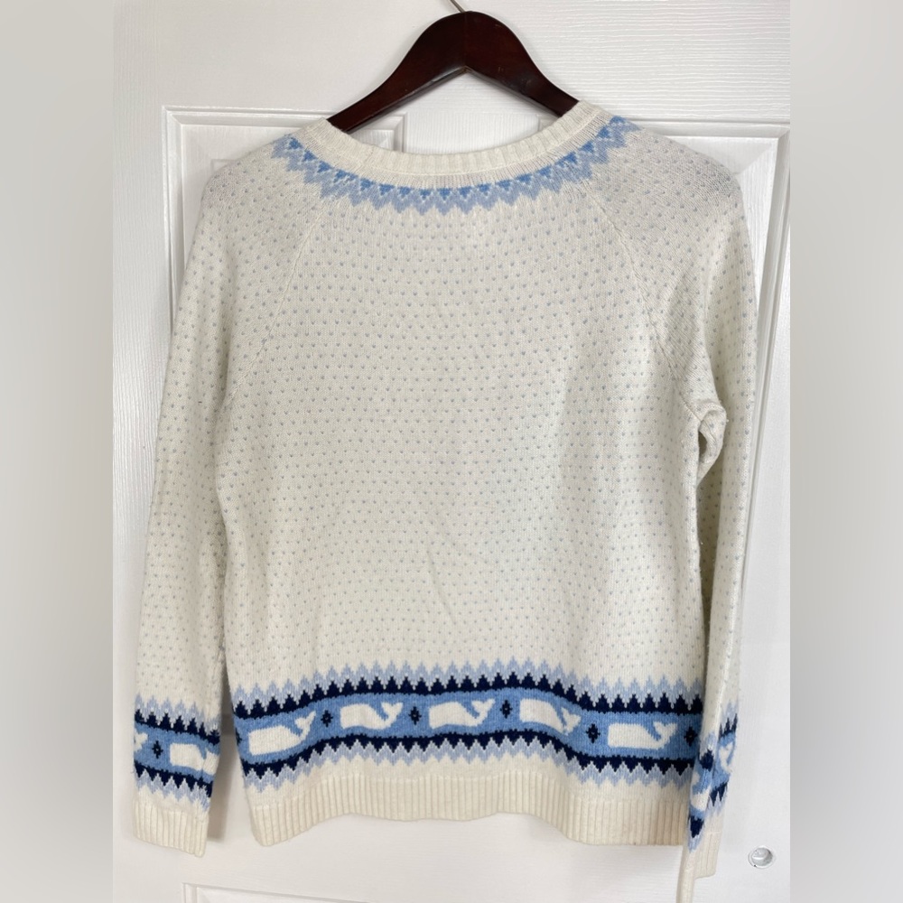 Vineyard Vines Cashmere Whale Sweater Small Women’s Wool Blue Cream - Picture 5 of 8